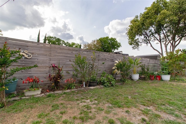 view of yard with a fenced backyard