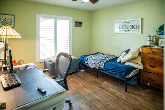 811 W Heron Pl, Winter Haven, FL 33884 - bedroom with wood finished floors, multiple windows, an office area, and a ceiling fan