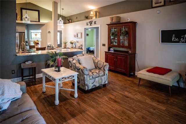 811 W Heron Pl, Winter Haven, FL 33884 - living room with dark wood finished floors and vaulted ceiling