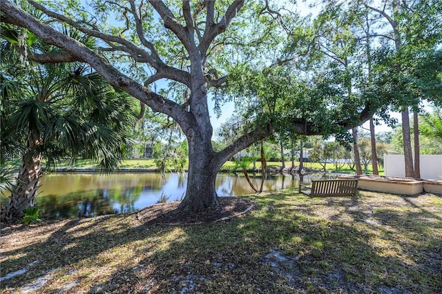 view of yard with a water view