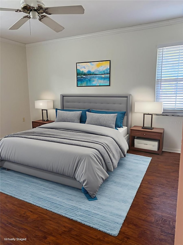 1135 Palace Pl, Lakeland, FL 33813 - bedroom featuring crown molding, wood finished floors, and ceiling fan