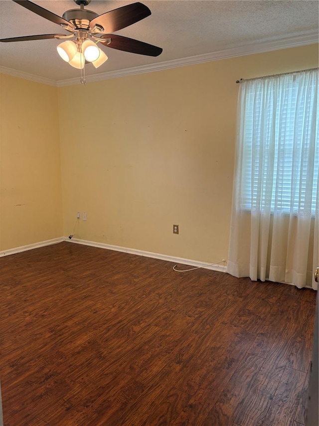 1135 Palace Pl, Lakeland, FL 33813 - unfurnished room with dark wood-style floors, crown molding, ceiling fan, and a textured ceiling