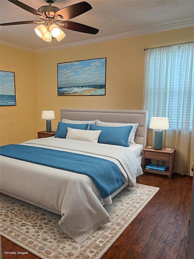 1135 Palace Pl, Lakeland, FL 33813 - bedroom featuring hardwood / wood-style flooring, crown molding, and ceiling fan