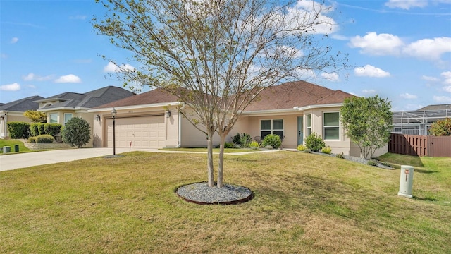 3273 Sennett Cir, Oxford, FL 34484 - single story home featuring stucco siding, fence, an attached garage, driveway, and a front yard