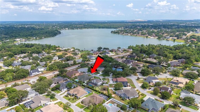 715 Hanover Ct, Lakeland, FL 33813 - aerial overview of property's location with a nearby body of water and nearby suburban area