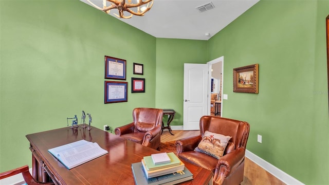6372 English Creek Dr, Lakeland, FL 33811 - office area featuring a chandelier and wood finished floors