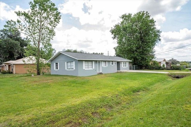 view of front of home with a front lawn and stucco siding
