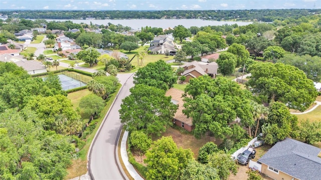 aerial view featuring a water view and a residential view