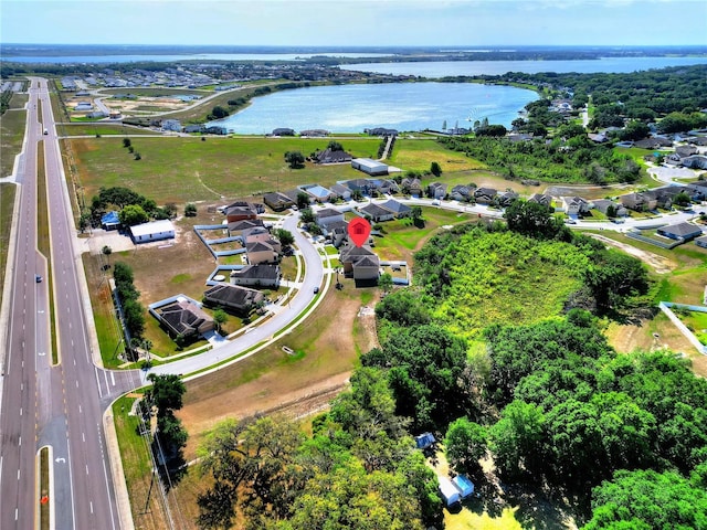 drone / aerial view featuring a water view
