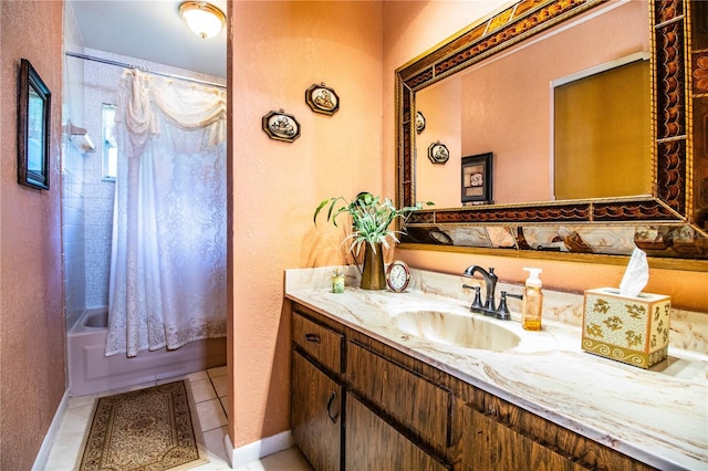 4101 N Forbes Rd, Plant City, FL 33565 - bathroom with vanity, shower / bathtub combination with curtain, and tile patterned floors