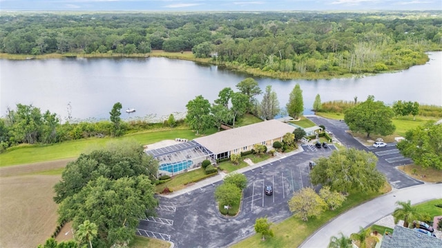 1062 Rally Dr, Polk City, FL 33868 - birds eye view of property with a water view and a forest view