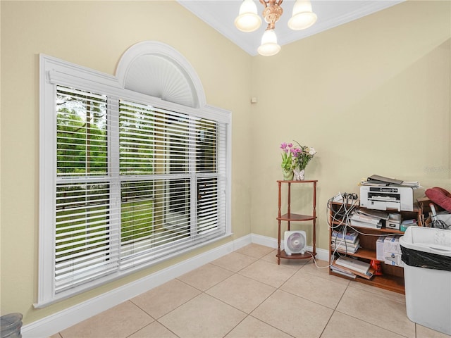 3300 Hawks Ridge Dr, Lakeland, FL 33810 - tiled office space featuring healthy amount of natural light, a chandelier, ornamental molding, and baseboards