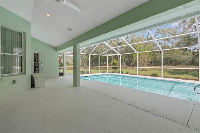 12301 Jim Edwards Rd, Haines City, FL 33844 - outdoor pool featuring a patio area, a lanai, and a ceiling fan