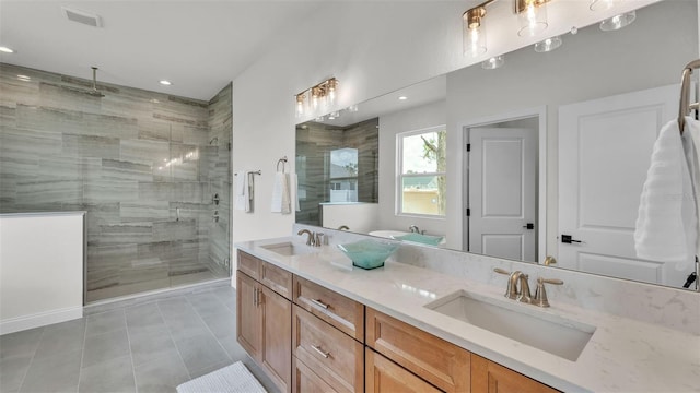 505 Shanklin Ave, Bartow, FL 33830 - full bath with a shower stall, double vanity, tile patterned floors, and recessed lighting
