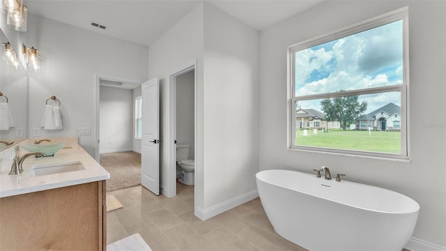 505 Shanklin Ave, Bartow, FL 33830 - bathroom featuring double vanity, a freestanding bath, plenty of natural light, and tile patterned flooring