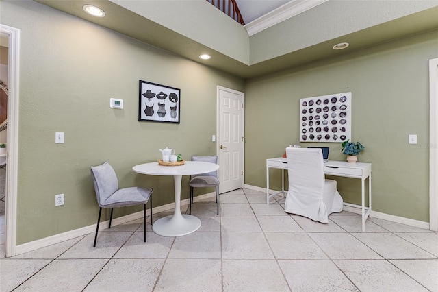 3906 Canyon Lake Pt, Lakeland, FL 33813 - office featuring light tile patterned floors, ornamental molding, recessed lighting, and baseboards
