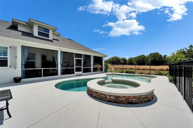 9004 Selph Rd, Lakeland, FL 33810 - view of pool with a fenced backyard, a pool with connected hot tub, and a sunroom