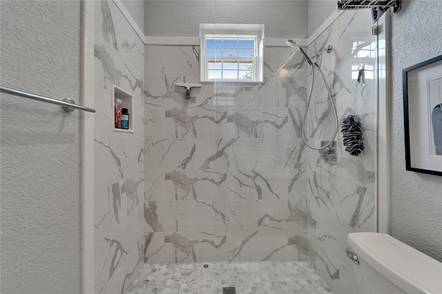 9004 Selph Rd, Lakeland, FL 33810 - bathroom with a marble finish shower, toilet, and a textured wall