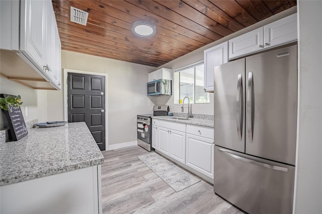 kitchen with a sink, white cabinetry, visible vents, and stainless steel appliances