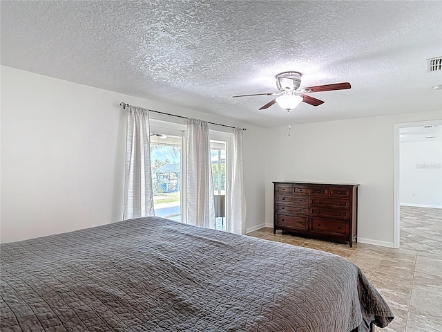 4921 Marlin Dr, New Port Richey, FL 34652 - bedroom featuring baseboards, visible vents, a textured ceiling, and a ceiling fan