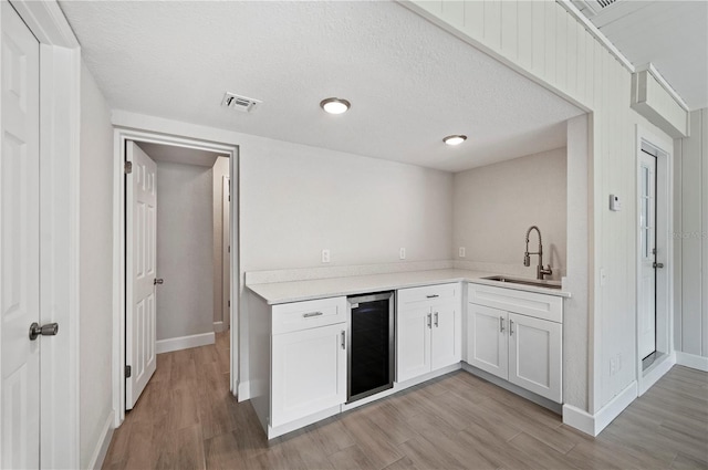 1502 Edgewater Beach Dr, Lakeland, FL 33805 - kitchen with light wood-type flooring, light countertops, visible vents, beverage cooler, and a sink