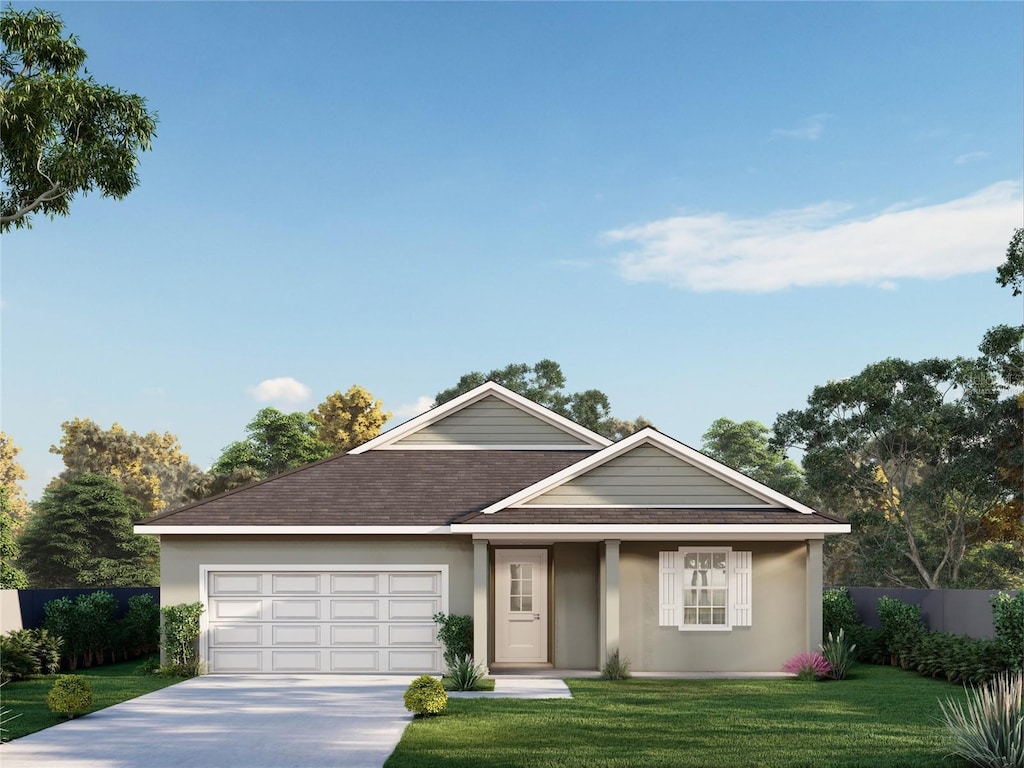 0 Eagle Lake Loop Rd, Eagle Lake, FL 33839 - ranch-style home featuring a garage, fence, a front lawn, concrete driveway, and a shingled roof