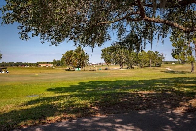 view of property's community with a yard and golf course view