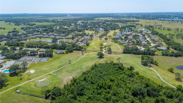 bird's eye view with golf course view, a residential view, and a water view