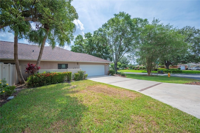 view of front of home featuring an attached garage, concrete driveway, stucco siding, and a shingled roof