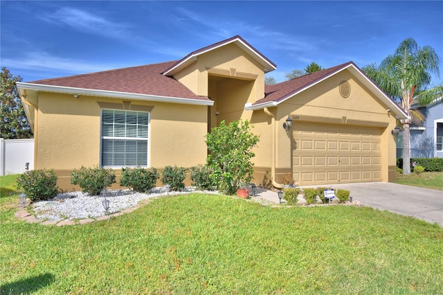 3684 Madbury Cir, Lakeland, FL 33810 - single story home with an attached garage, driveway, a front yard, and stucco siding