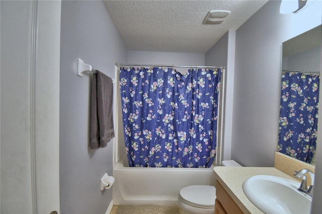 3684 Madbury Cir, Lakeland, FL 33810 - full bathroom with shower / bath combination with curtain, toilet, vanity, and a textured ceiling