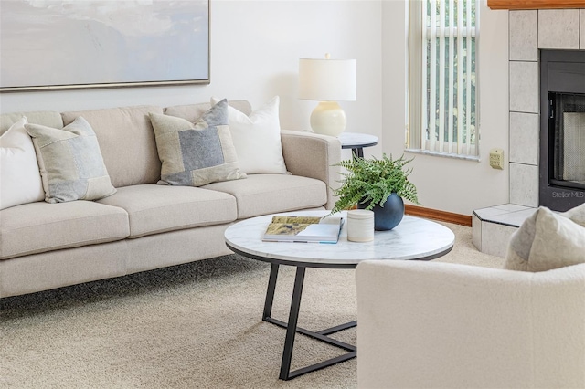 3226 Cherry Hill Cir S, Lakeland, FL 33810 - living area with a tile fireplace and baseboards