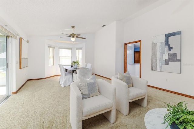 3226 Cherry Hill Cir S, Lakeland, FL 33810 - living room featuring vaulted ceiling, light colored carpet, and ceiling fan