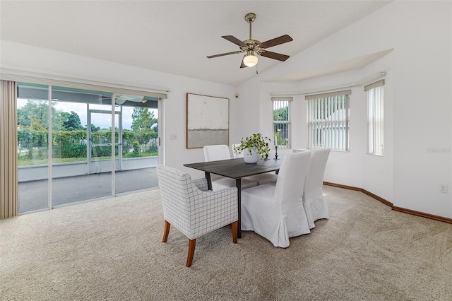 3226 Cherry Hill Cir S, Lakeland, FL 33810 - carpeted dining space featuring lofted ceiling and ceiling fan