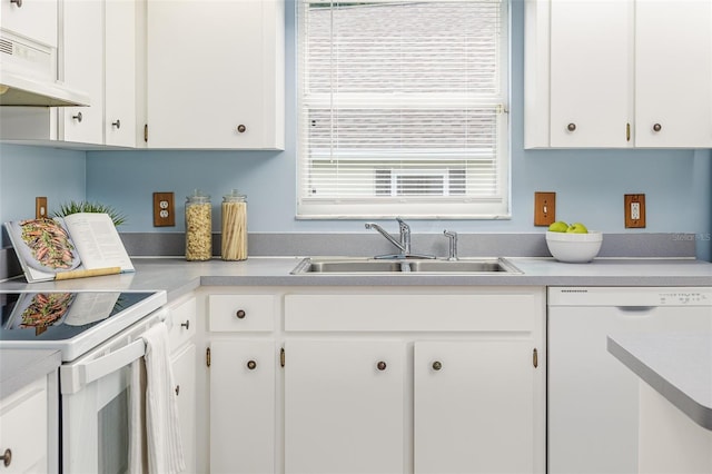 3226 Cherry Hill Cir S, Lakeland, FL 33810 - kitchen with white appliances, under cabinet range hood, and white cabinetry