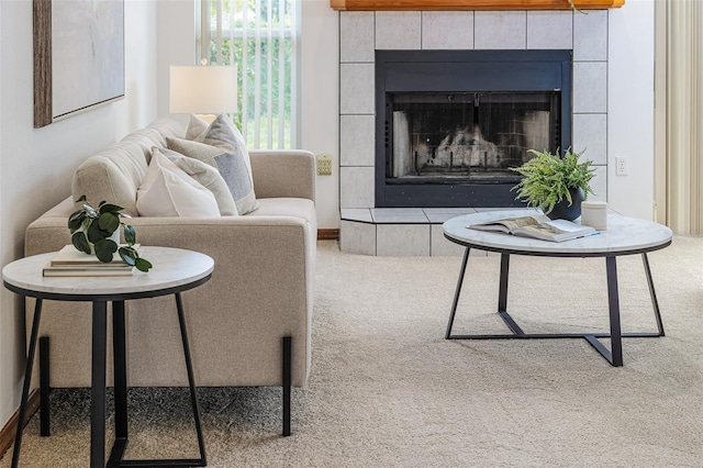 3226 Cherry Hill Cir S, Lakeland, FL 33810 - living area featuring carpet and a tile fireplace