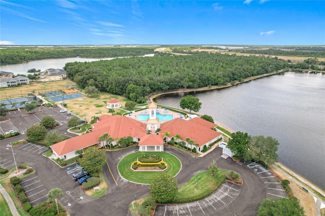 aerial view with a view of trees and a water view