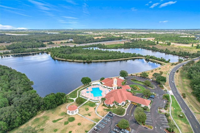 aerial view with a water view