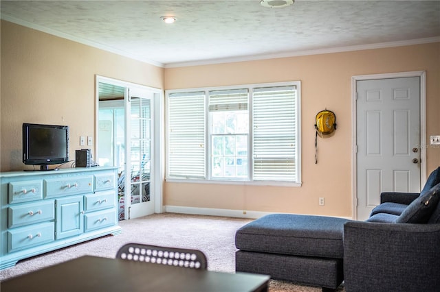 422 E Belmar St, Lakeland, FL 33803 - living area with baseboards, ornamental molding, and light carpet
