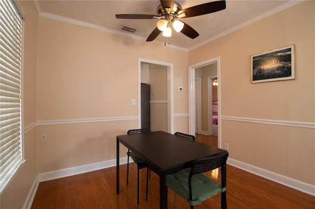 422 E Belmar St, Lakeland, FL 33803 - office space featuring ornamental molding, a ceiling fan, wood finished floors, and visible vents