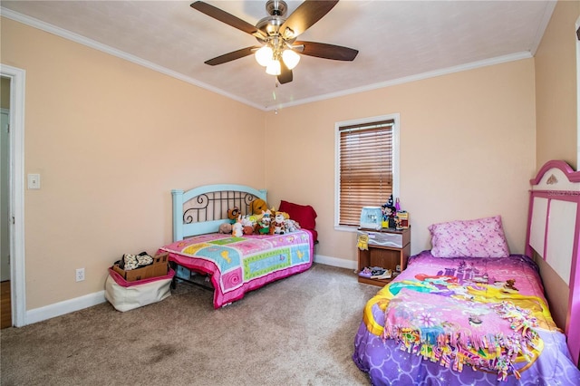 422 E Belmar St, Lakeland, FL 33803 - bedroom with carpet flooring, crown molding, ceiling fan, and baseboards