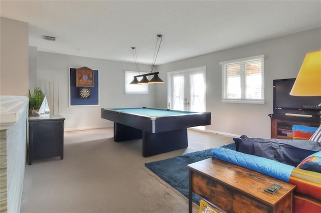 4116 4th Ave NE, Bradenton, FL 34208 - recreation room featuring visible vents, carpet flooring, billiards, and baseboards