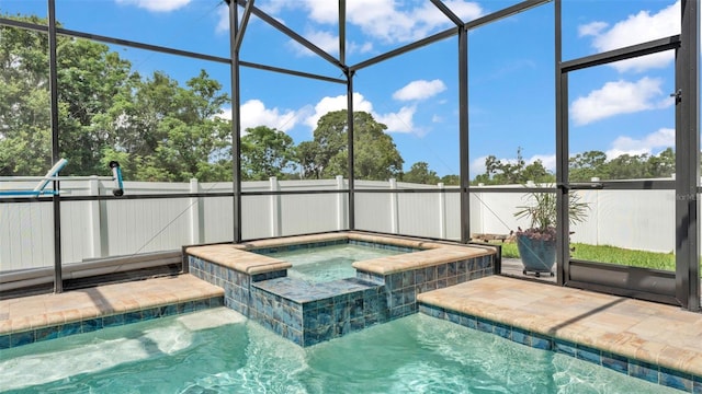 view of pool with fence, an in ground hot tub, and a fenced in pool