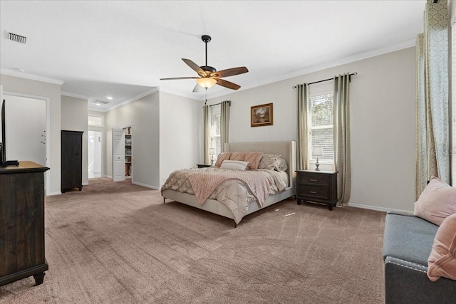 bedroom with visible vents, light colored carpet, and baseboards
