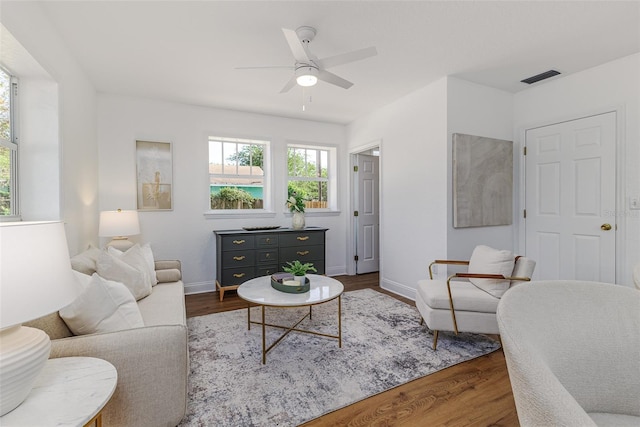 746 Mississippi Ave, Lakeland, FL 33801 - living area featuring wood finished floors, visible vents, a ceiling fan, and baseboards