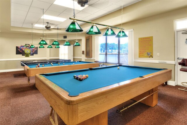 525 Eagle Run, Lakeland, FL 33809 - game room featuring billiards, carpet, baseboards, and a drop ceiling