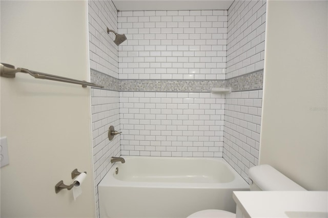 full bath featuring toilet, shower / bath combination, and vanity