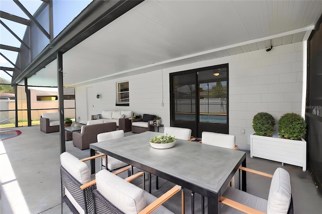 view of patio with a lanai and an outdoor hangout area