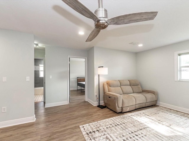 502 Duchess Dr, Lakeland, FL 33803 - sitting room featuring visible vents, wood finished floors, baseboards, ceiling fan, and recessed lighting