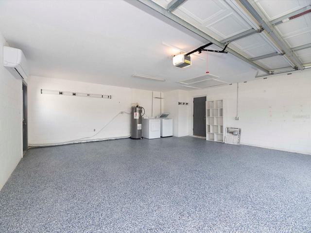 502 Duchess Dr, Lakeland, FL 33803 - garage with washer and dryer, a wall mounted AC, a garage door opener, and water heater